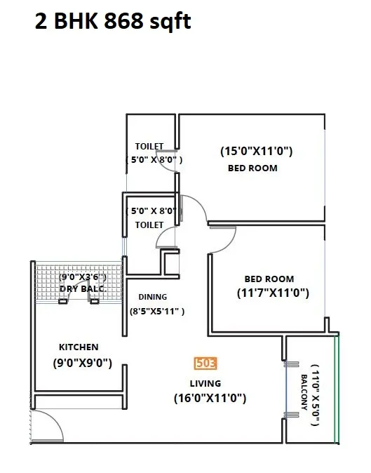 Kohinoor Zen Elite Unit plan - 870 sq.ft.