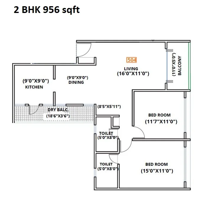 Kohinoor Zen Elite Unit plan - 956 sq.ft.