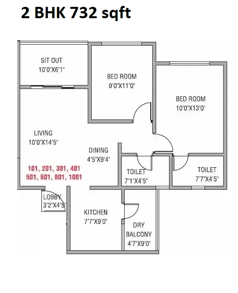 Unit plan - 732 sq.ft.