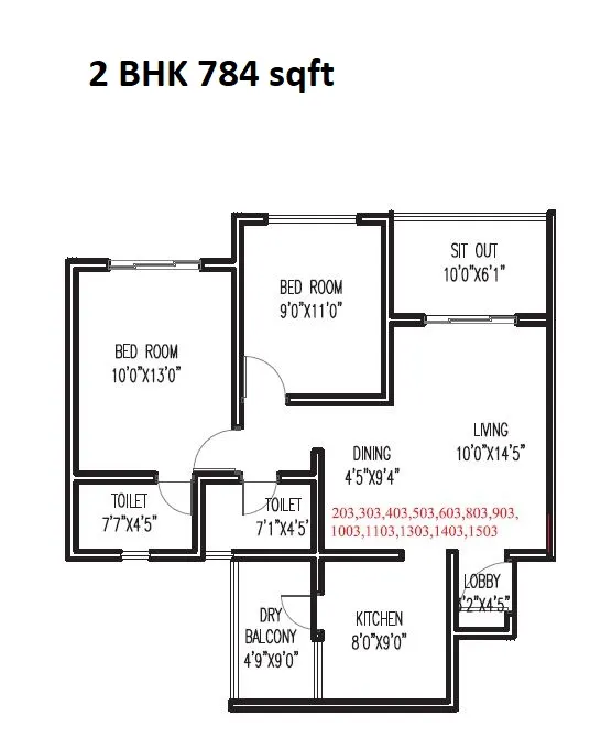Sukhwani Hermosa Casa Unit plan - 784 sq.ft.