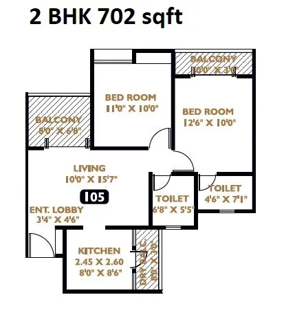 Basil Mondale Unit plan - 702 sq.ft.