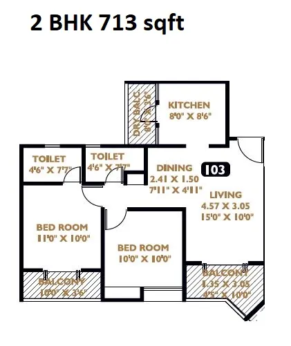 Basil Mondale Unit plan - 713 sq.ft.