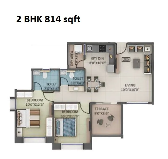 Mahalunge Riviera Unit plan - 814 sq.ft.