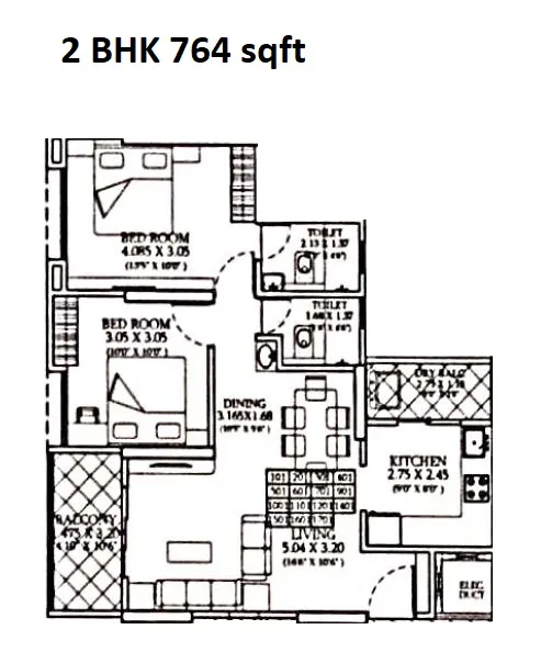 Unit plan - 764 sq.ft.