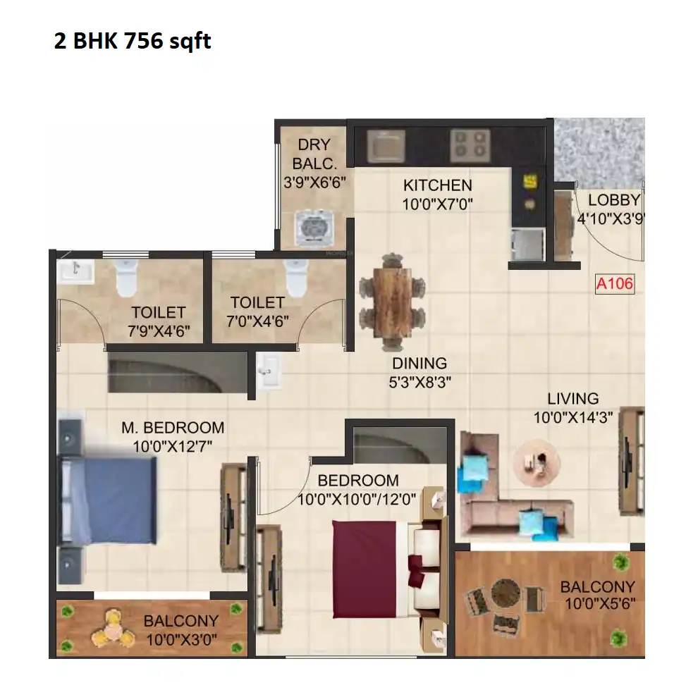 Prime Serenity Unit plan - 754 sq.ft.