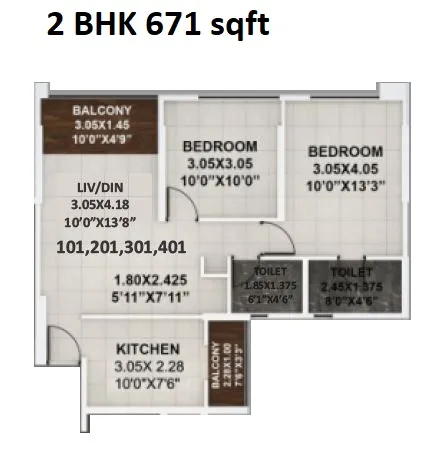 Unit plan - 671 sq.ft.