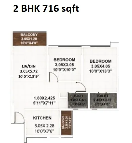 Kumar Palaash Unit plan - 716 sq.ft.