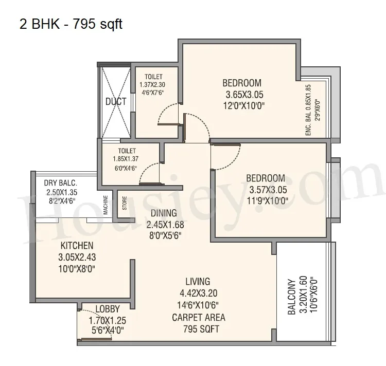 Kshitej 24Life Blooms Unit plan - 795 sq.ft.