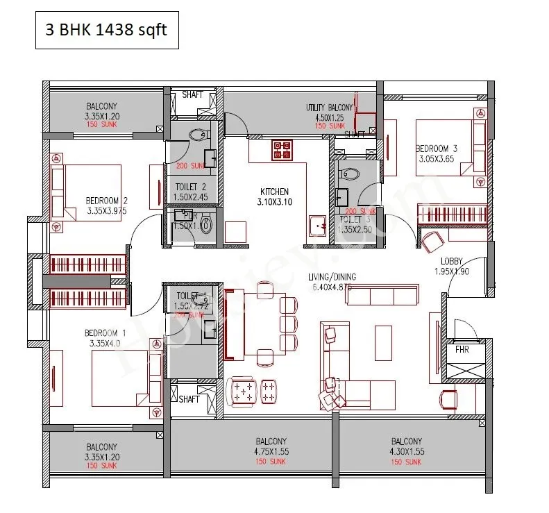 33 West Avenue Unit plan - 1438 sq.ft.