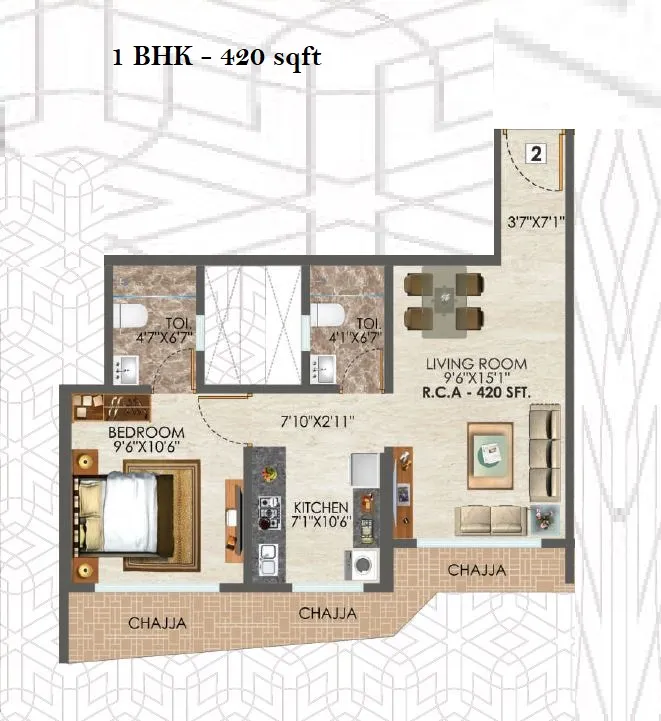 36 Allure Unit plan - 420 sq.ft.