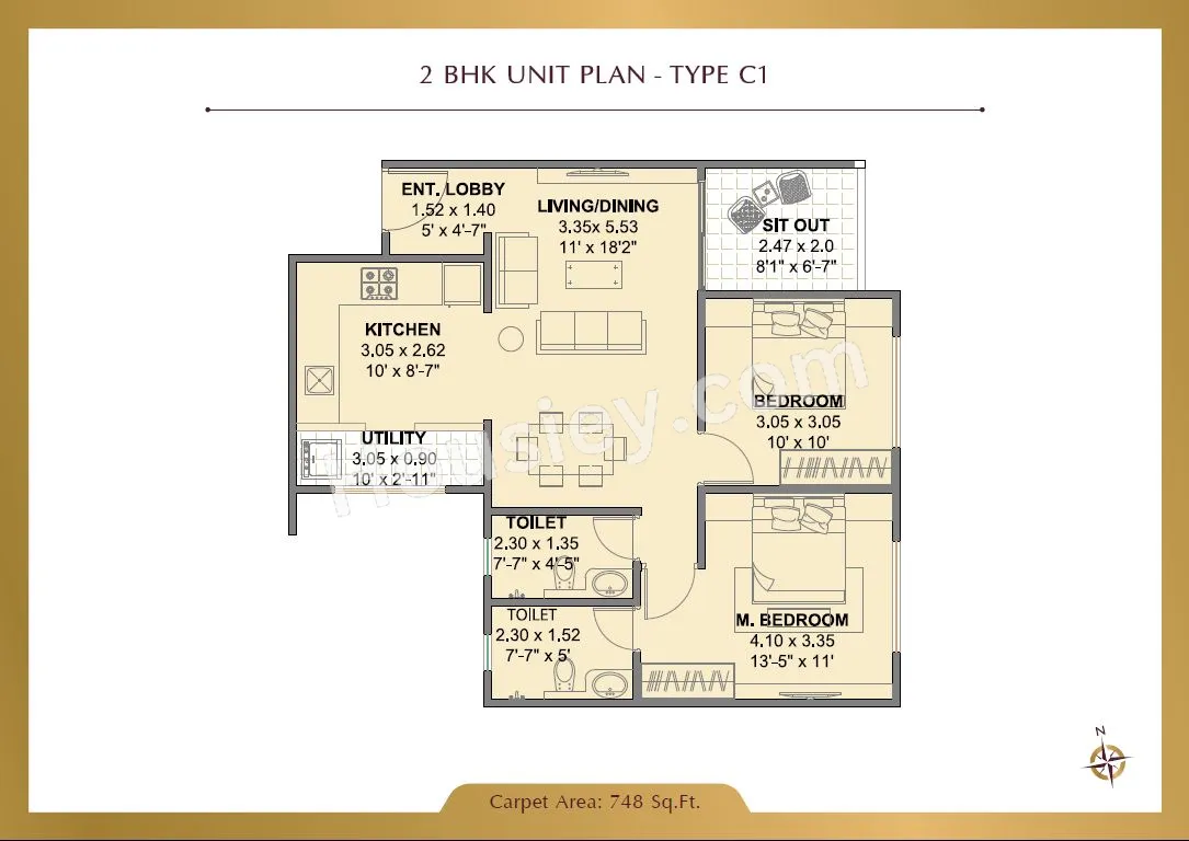 45 Shashwat Heights Unit plan - 748 sq.ft.