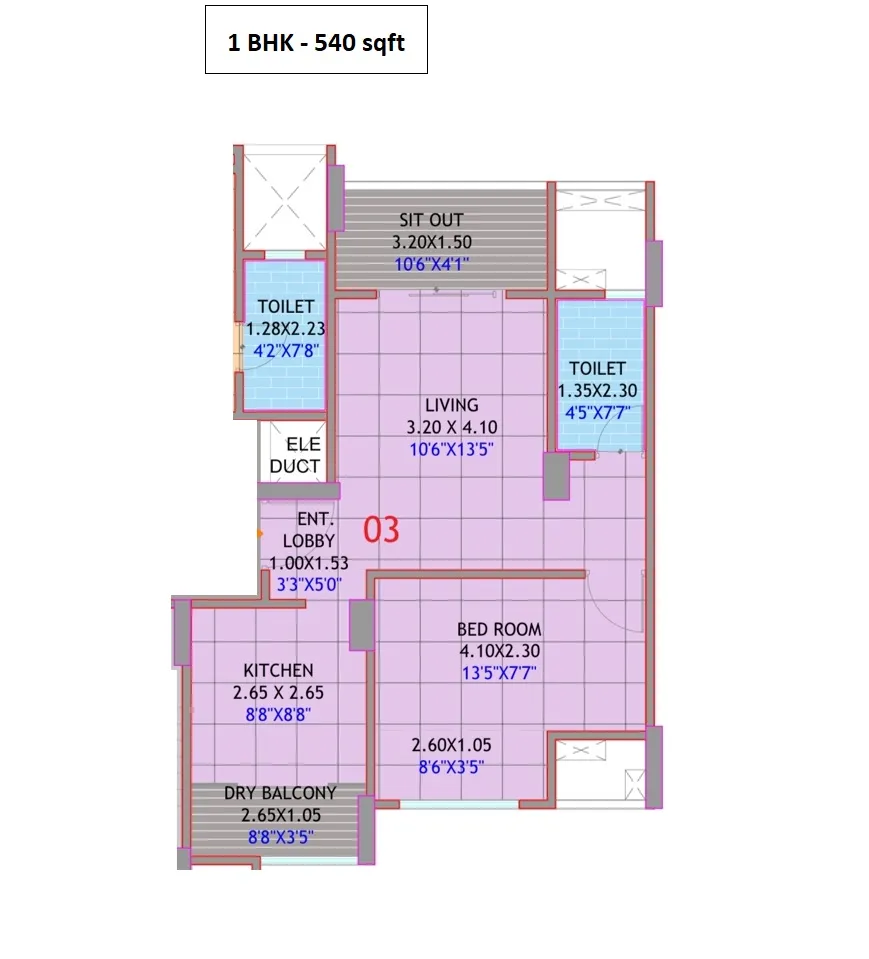 Space 64 Meridien Unit plan - 540 sq.ft.