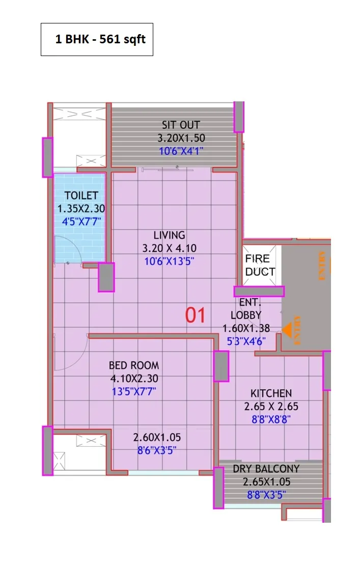 Space 64 Meridien Unit plan - 561 sq.ft.