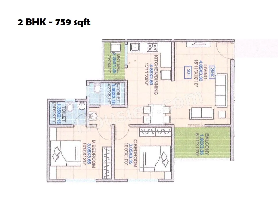 66 Avenue Unit plan - 759 sq.ft.