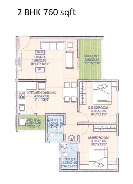 66 Avenue Unit plan - 760 sq.ft.