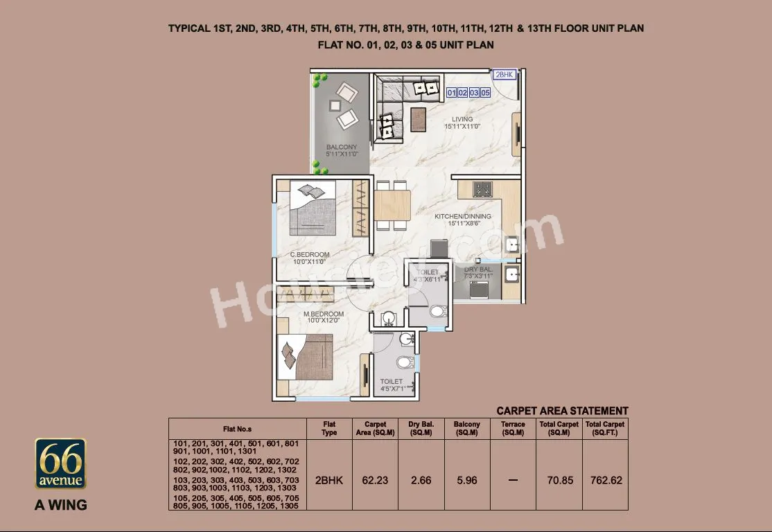 66 Avenue Unit plan - 762 sq.ft.