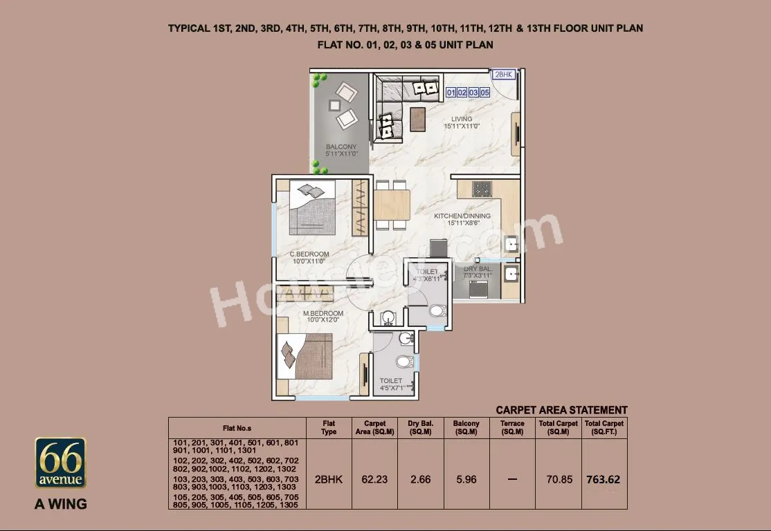 66 Avenue Unit plan - 763 sq.ft.