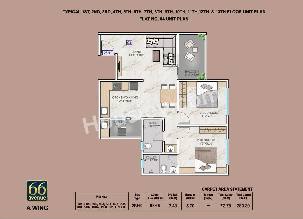 66 Avenue Unit plan - 783 sq.ft.