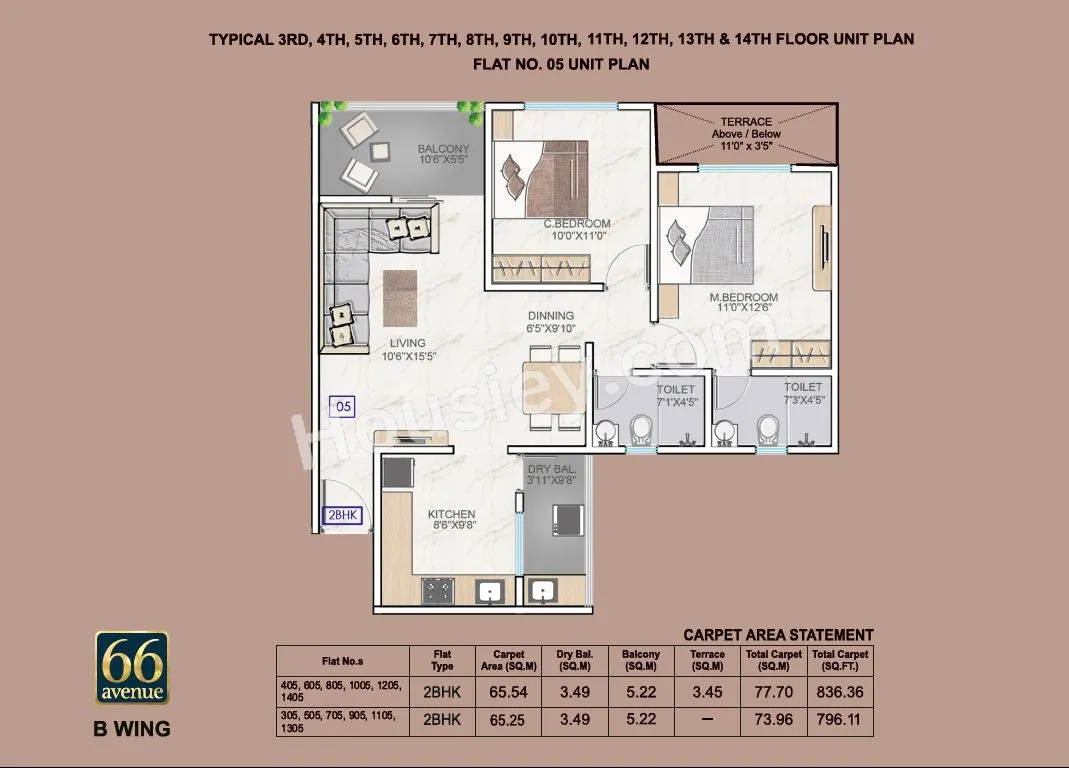66 Avenue Unit plan - 789 sq.ft.