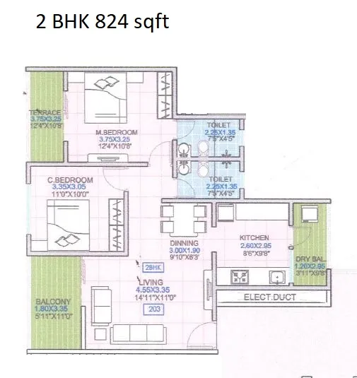 66 Avenue Unit plan - 824 sq.ft.