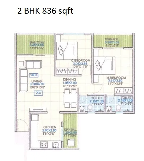 66 Avenue Unit plan - 836 sq.ft.