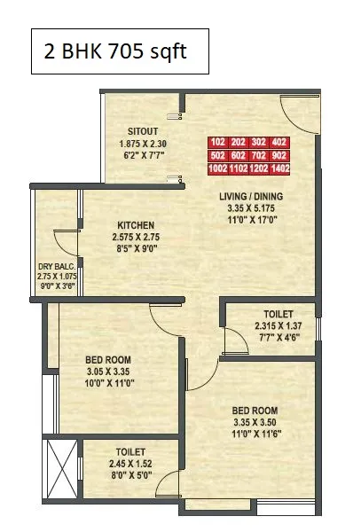 ARV Uthville Unit plan - 705 sq.ft.