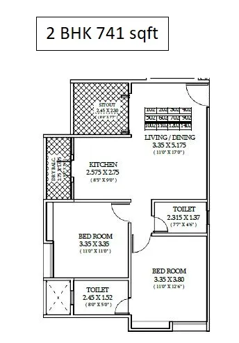 ARV Uthville Unit plan - 741 sq.ft.