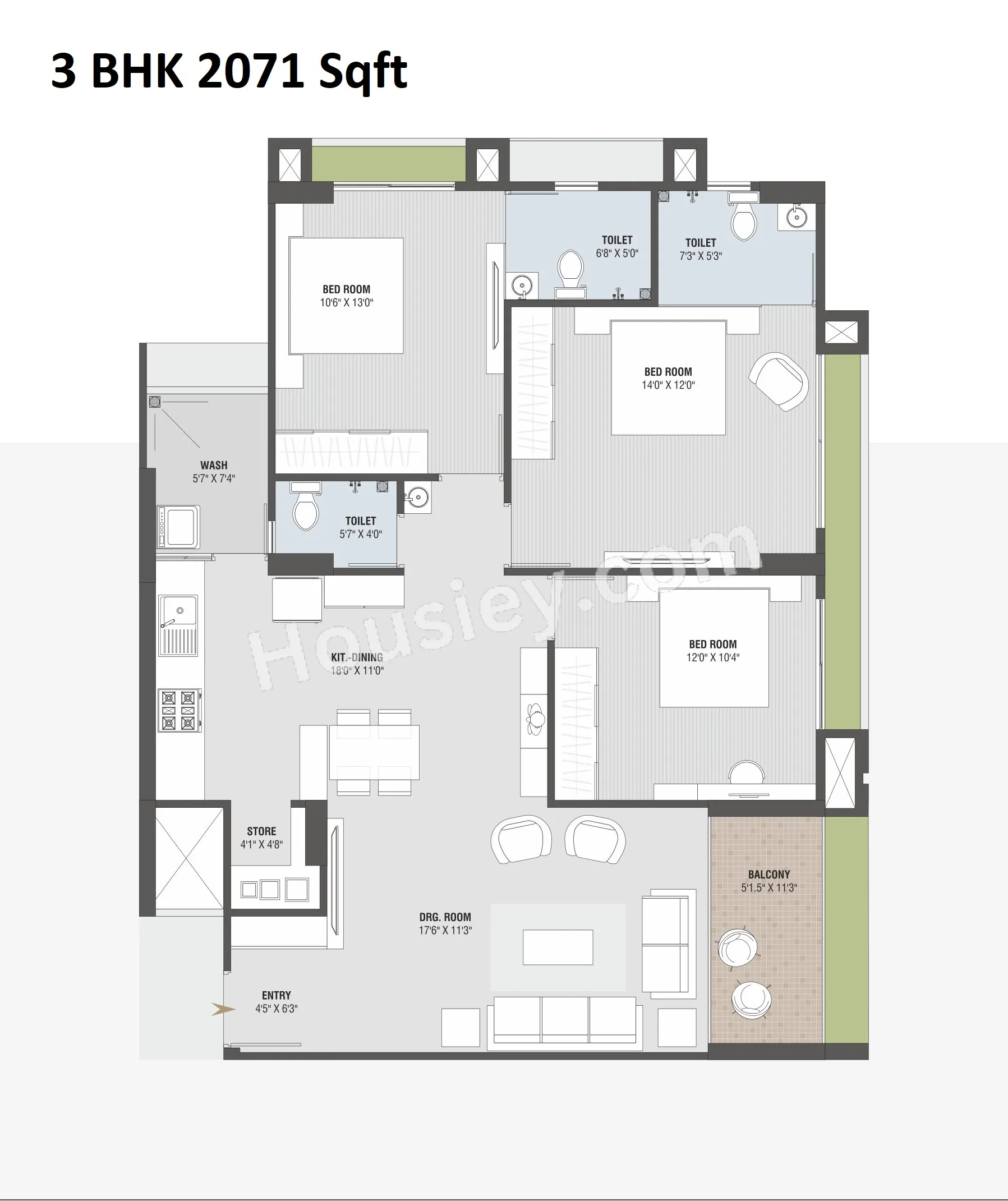 Aadishwar Skyvue 126 Unit plan - 1180 sq.ft.