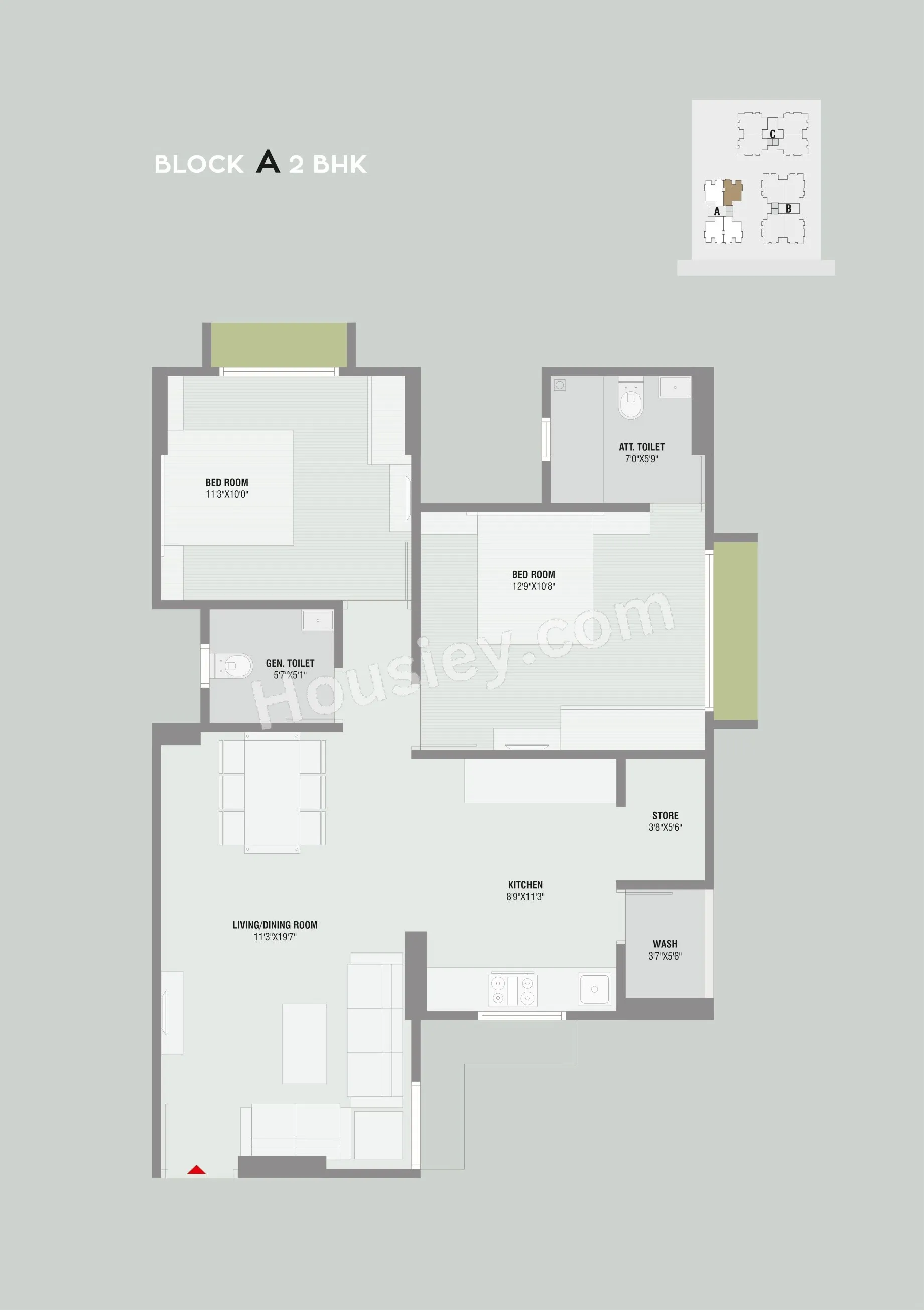 Aaravi 119 Unit plan - 775 sq.ft.