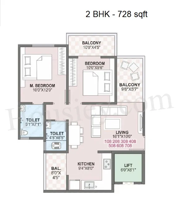 Bhandari Aavishkar Unit plan - 728 sq.ft.