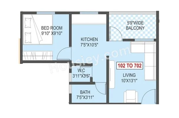 Aayush Wisteria Unit plan - 435 sq.ft.