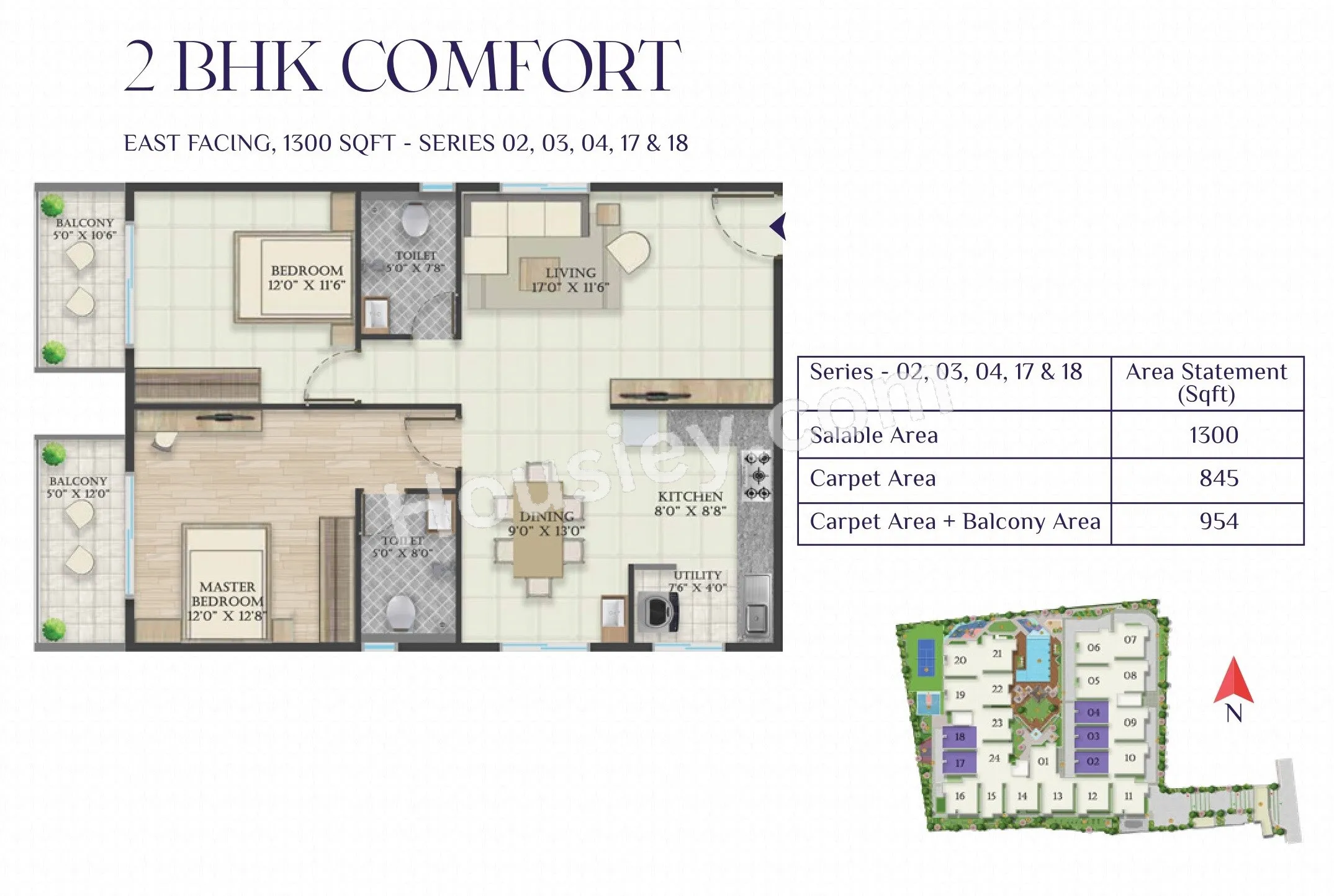 Abhee Riviera Royale Unit plan - 936 sq.ft.