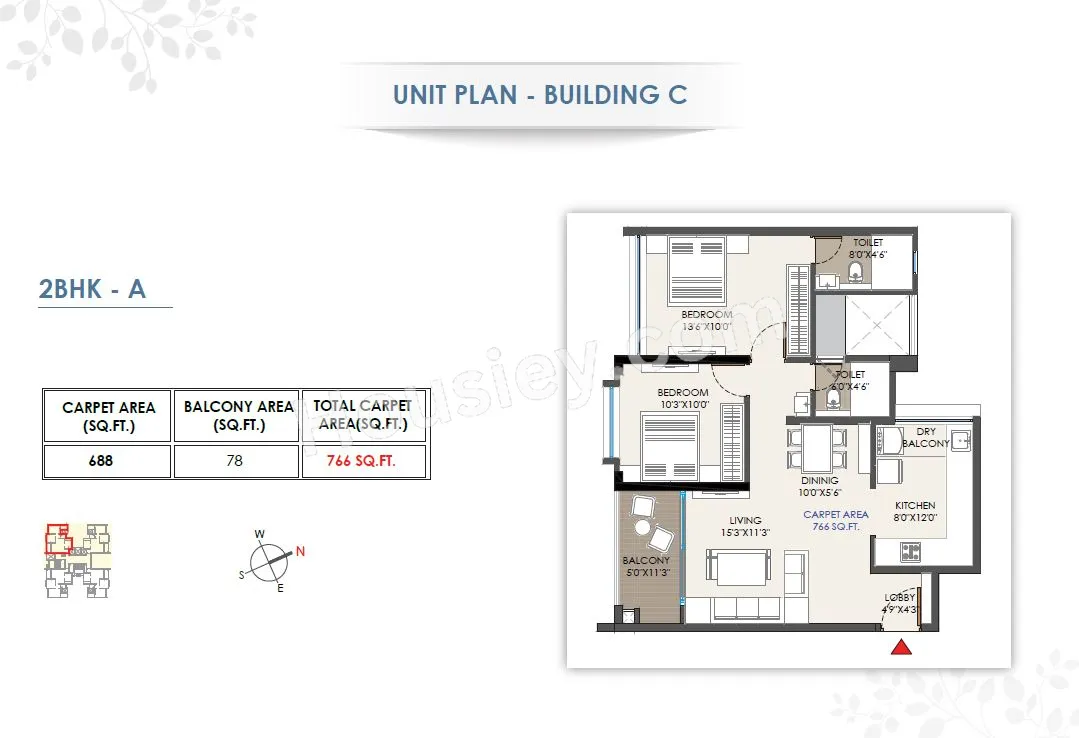 Abhinav Pebbles Greenfield Unit plan - 766 sq.ft.