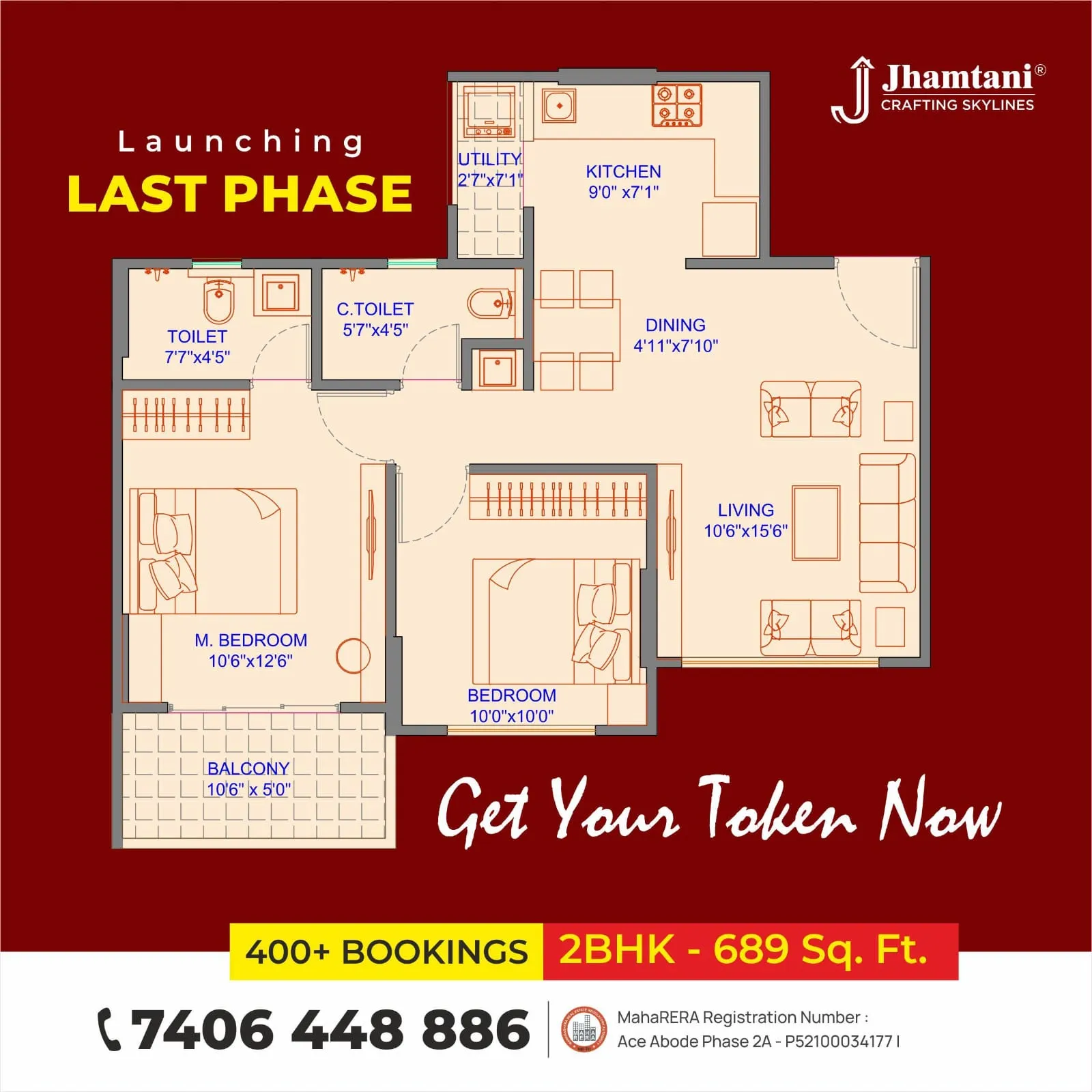 Jhamtani Ace Abode Unit plan - 689 sq.ft.