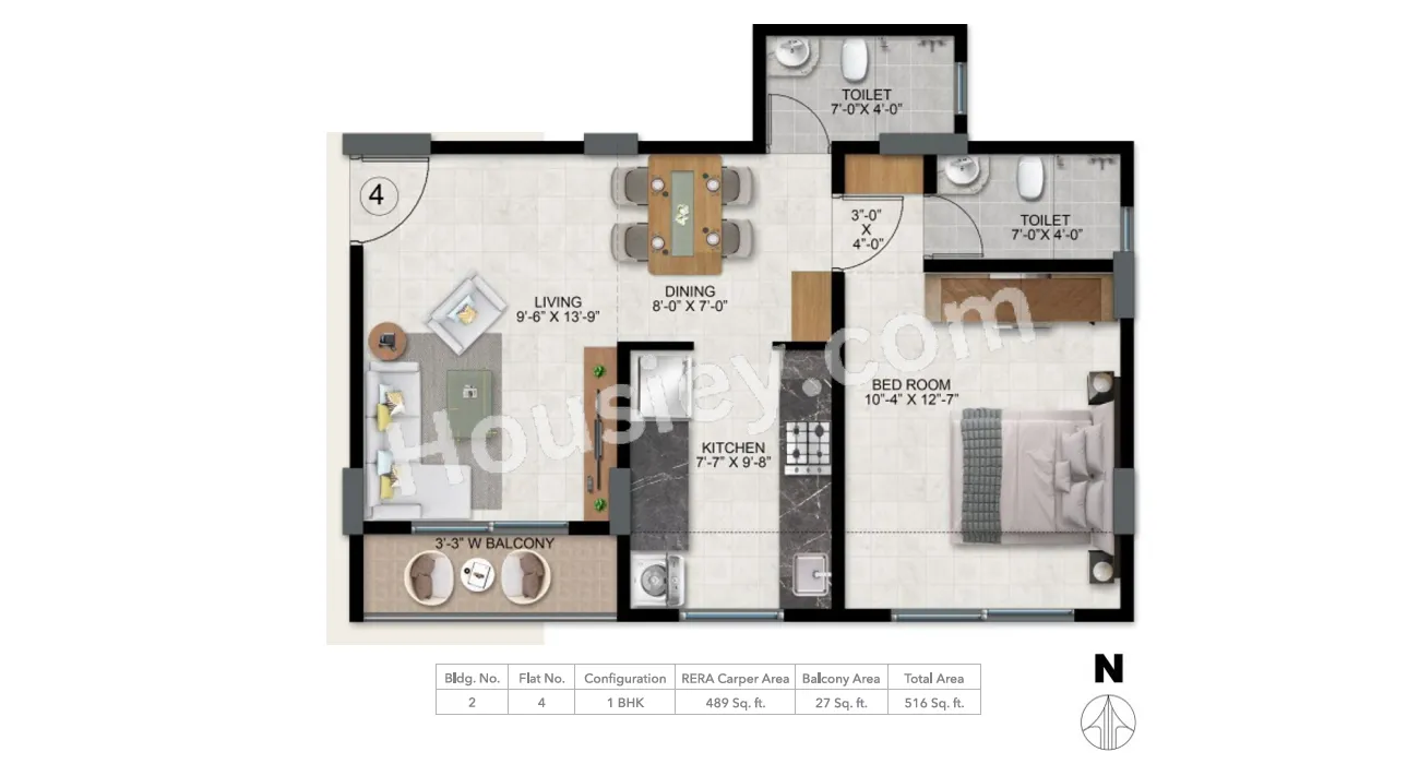 Ace Aristo Unit plan - 516 sq.ft.