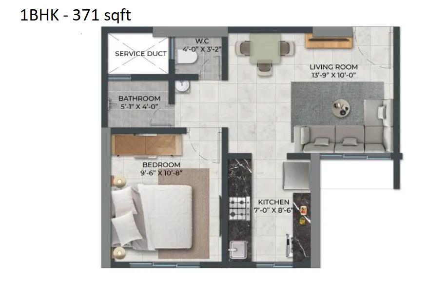 Metropolis Otp Bayside Unit plan - 371 sq.ft.