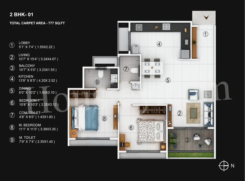 Jhamtani Ace Of Atmosphere Unit plan - 777 sq.ft.