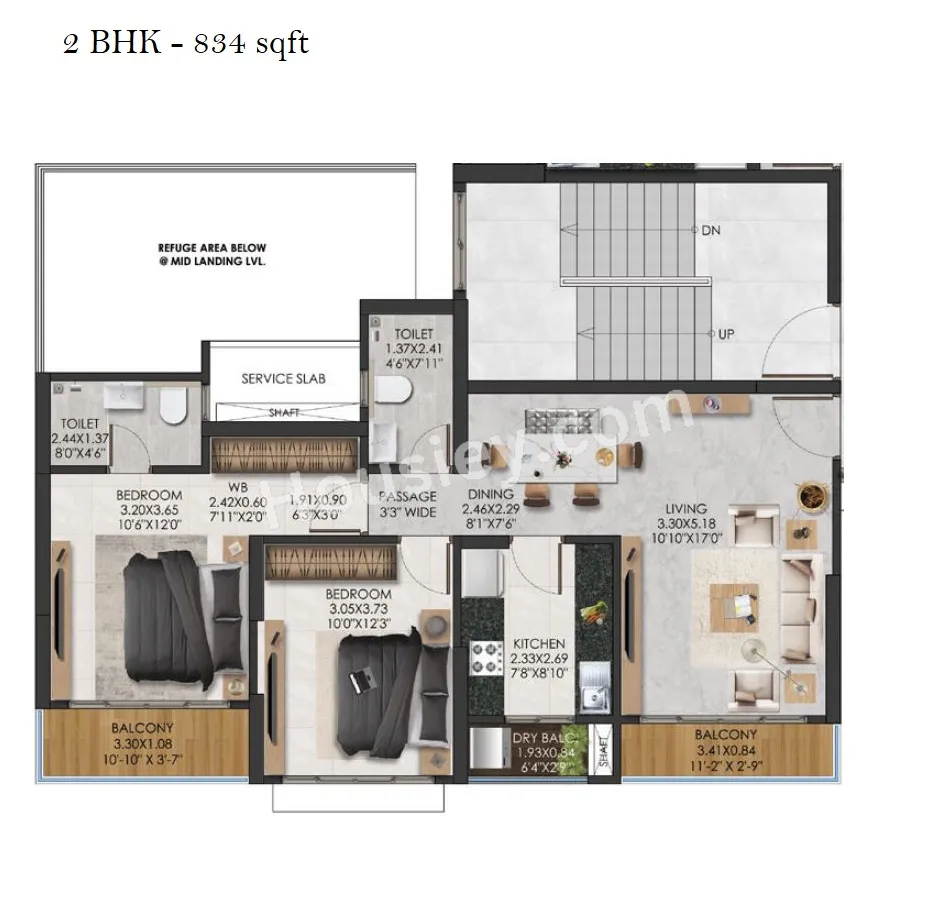 Adani The View Unit plan - 800 sq.ft.