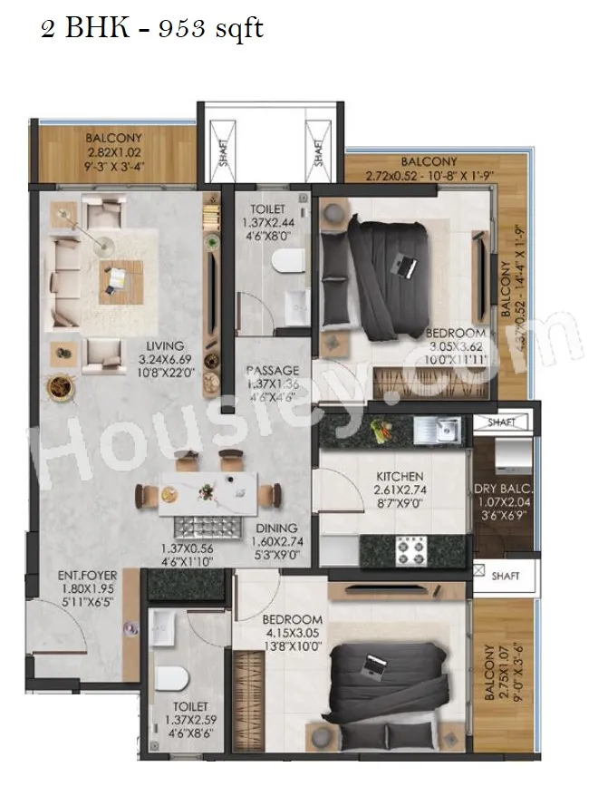 Adani The View Unit plan - 953 sq.ft.