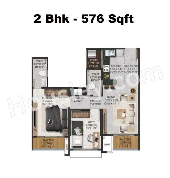 Adani The View Unit plan - 576 sq.ft.