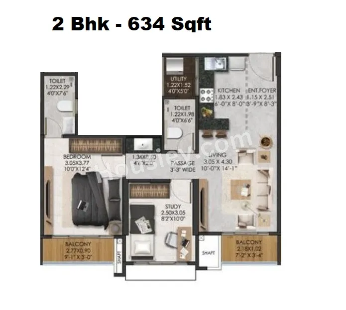 Adani The View Unit plan - 634 sq.ft.