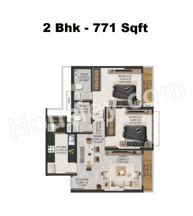 Adani The View Unit plan - 771 sq.ft.
