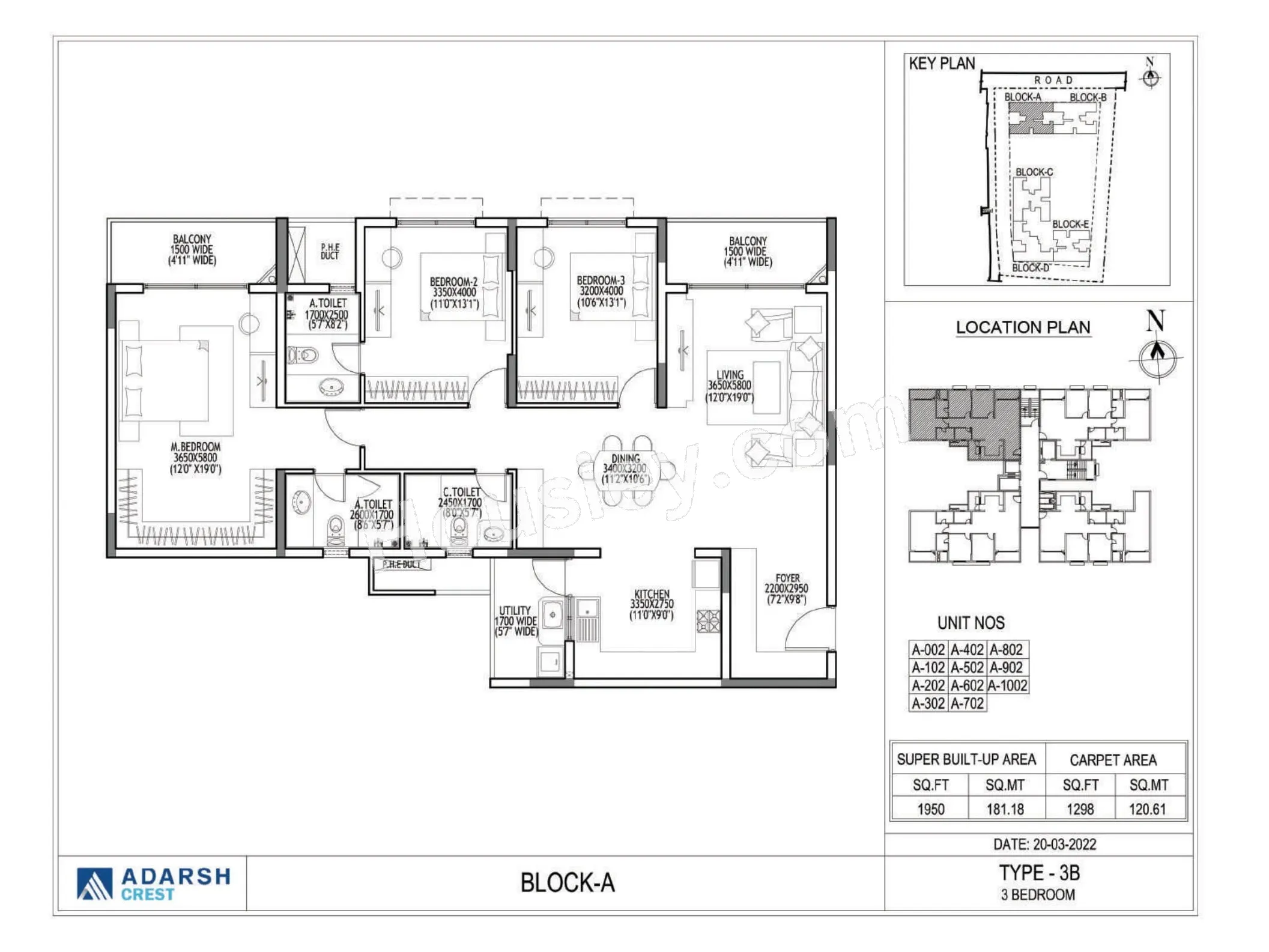 Adarsh Crest Unit plan - 1950 sq.ft.