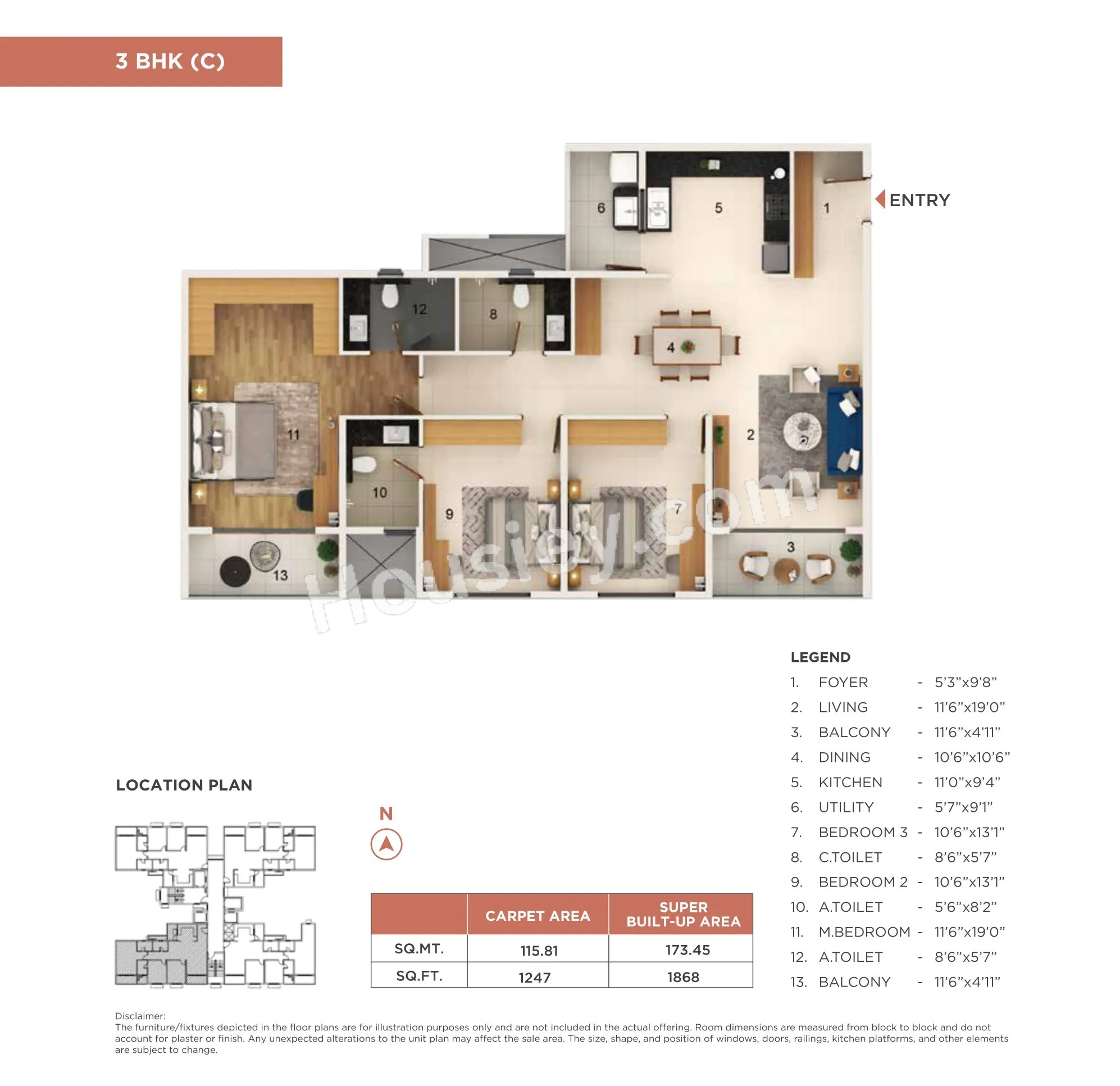 Adarsh Welkin Park Unit plan - 1247 sq.ft.