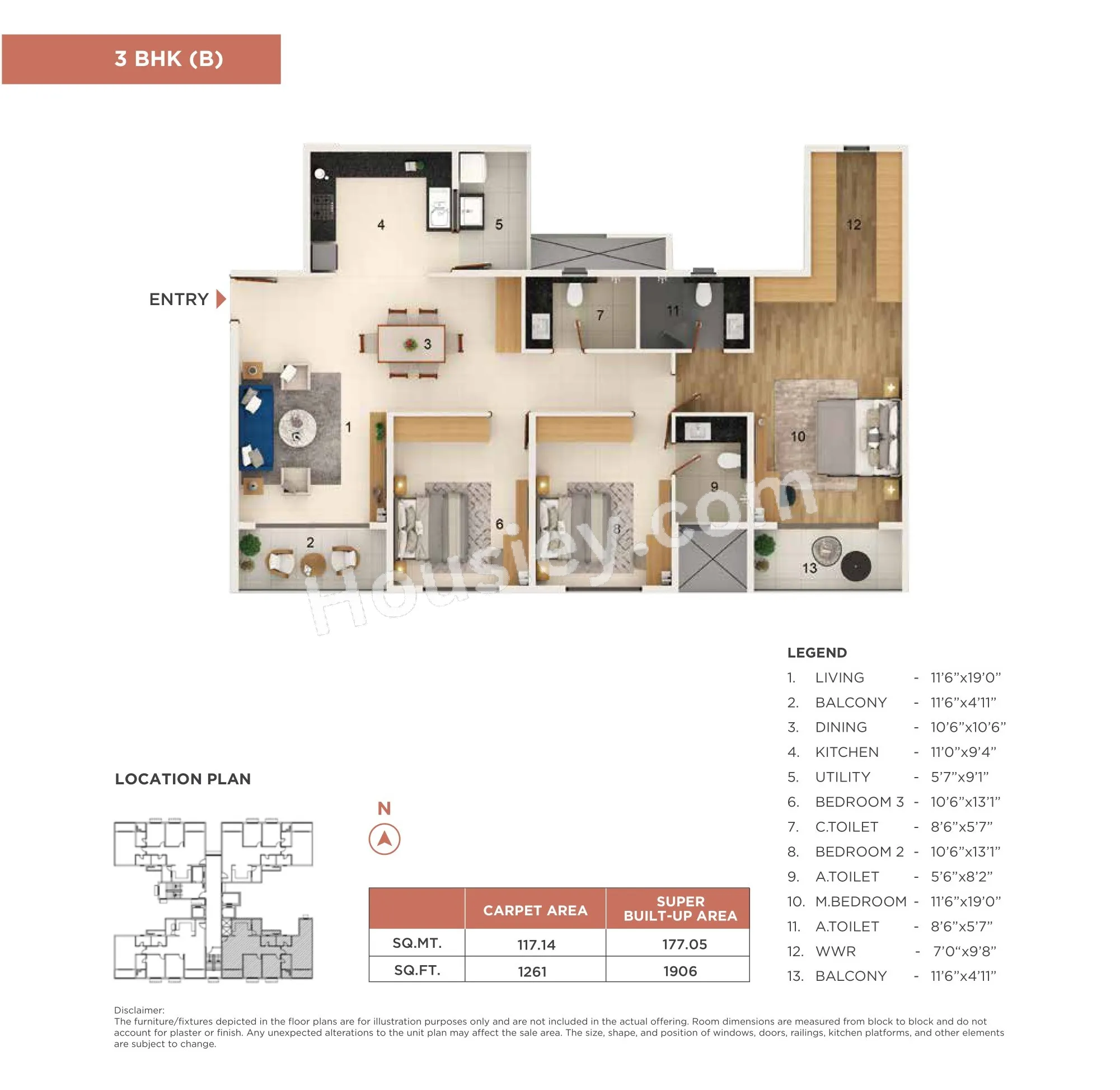 Adarsh Welkin Park Unit plan - 1261 sq.ft.
