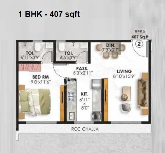 Adityaraj Anchor Unit plan - 407 sq.ft.