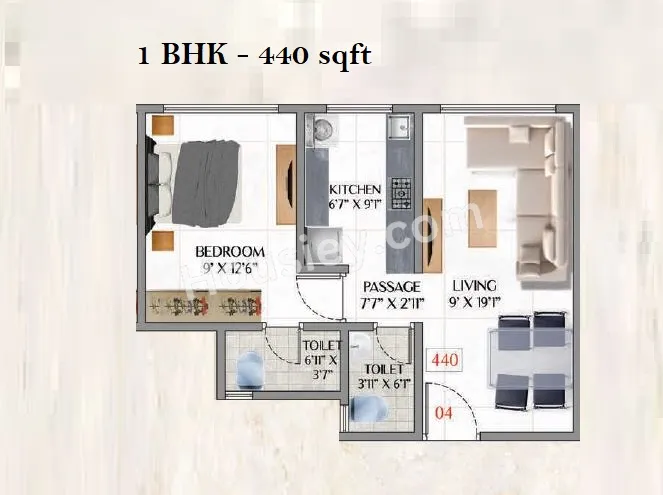 Adityaraj Central Unit plan - 440 sq.ft.