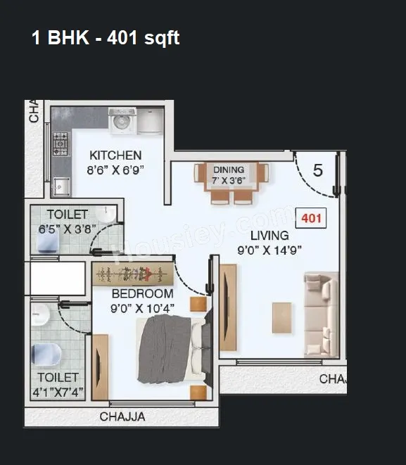 Unit plan - 401 sq.ft.