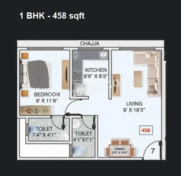 Adityaraj Fortune Unit plan - 458 sq.ft.