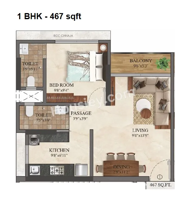 Adityaraj One Unit plan - 467 sq.ft.